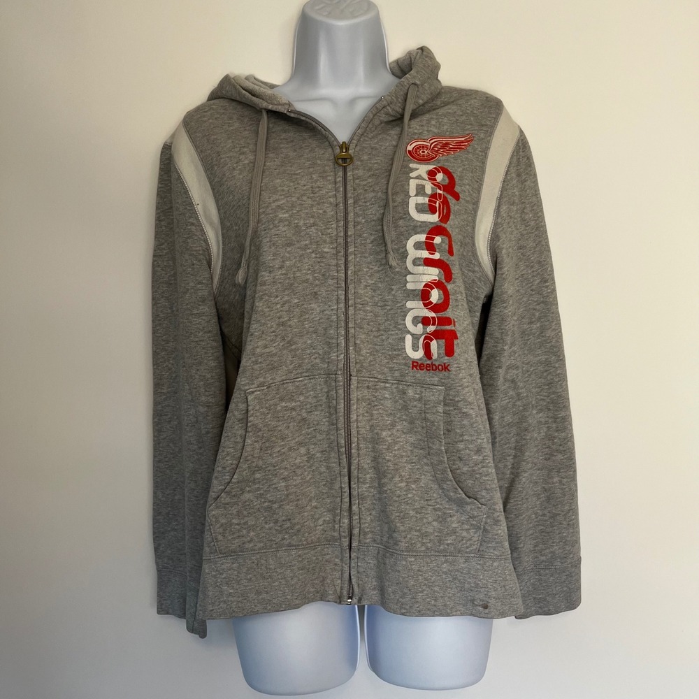 Reebok Detroit Red Wings Womens Full Zip Hoodie Gray NHL Hockey Sweatshirt L